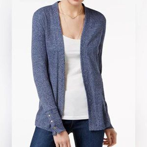 Michael Kors Rib Knit Heathered Blue Open Front Long Cardigan Size M